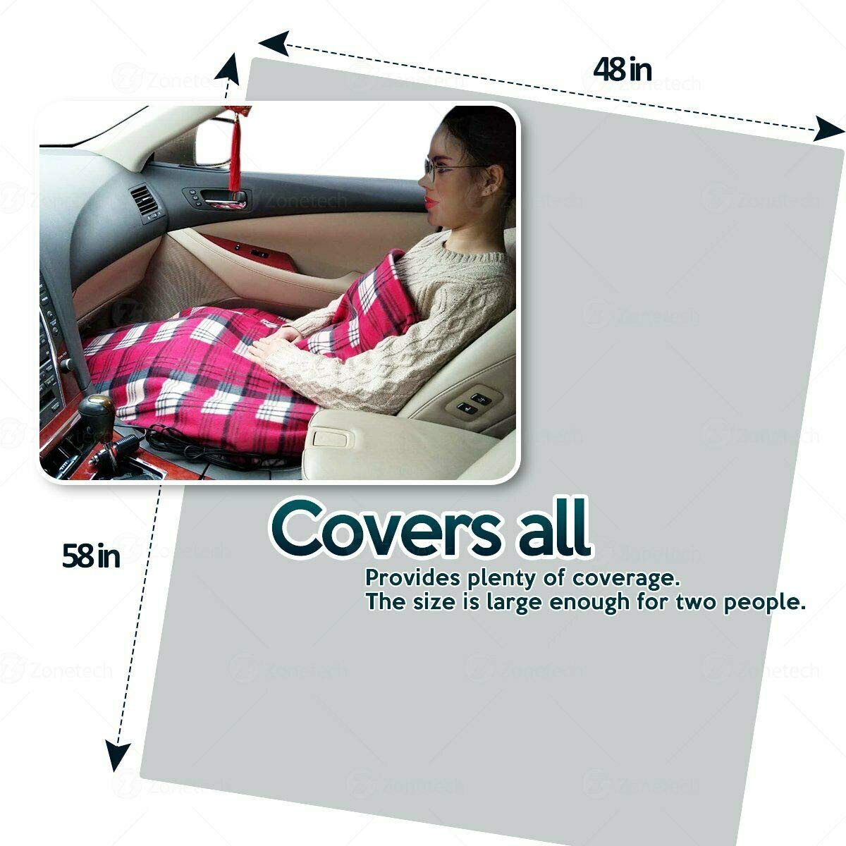 Zone Tech Car Travel Blanket –Premium Quality 12V Automotive Red Plaid Polar Fleece Material Comfortable Great for Winter, Home, Road Trip and Camping
