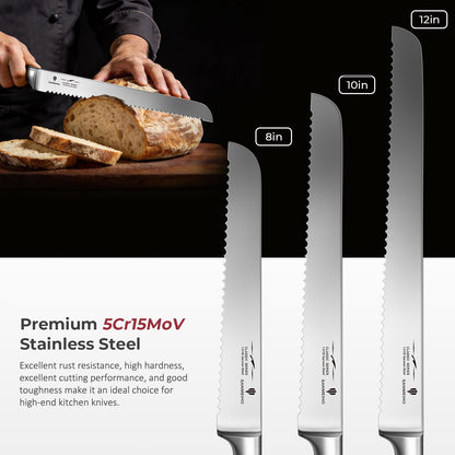 SANMEIHO 10" Bread Knife - Sourdough Slicing Knife Professional 5Cr15MoV Stainless Steel Serrated Knives, Ergonomic Wood Handle & Full Tang Design, Gift Box Included (Single-Edge