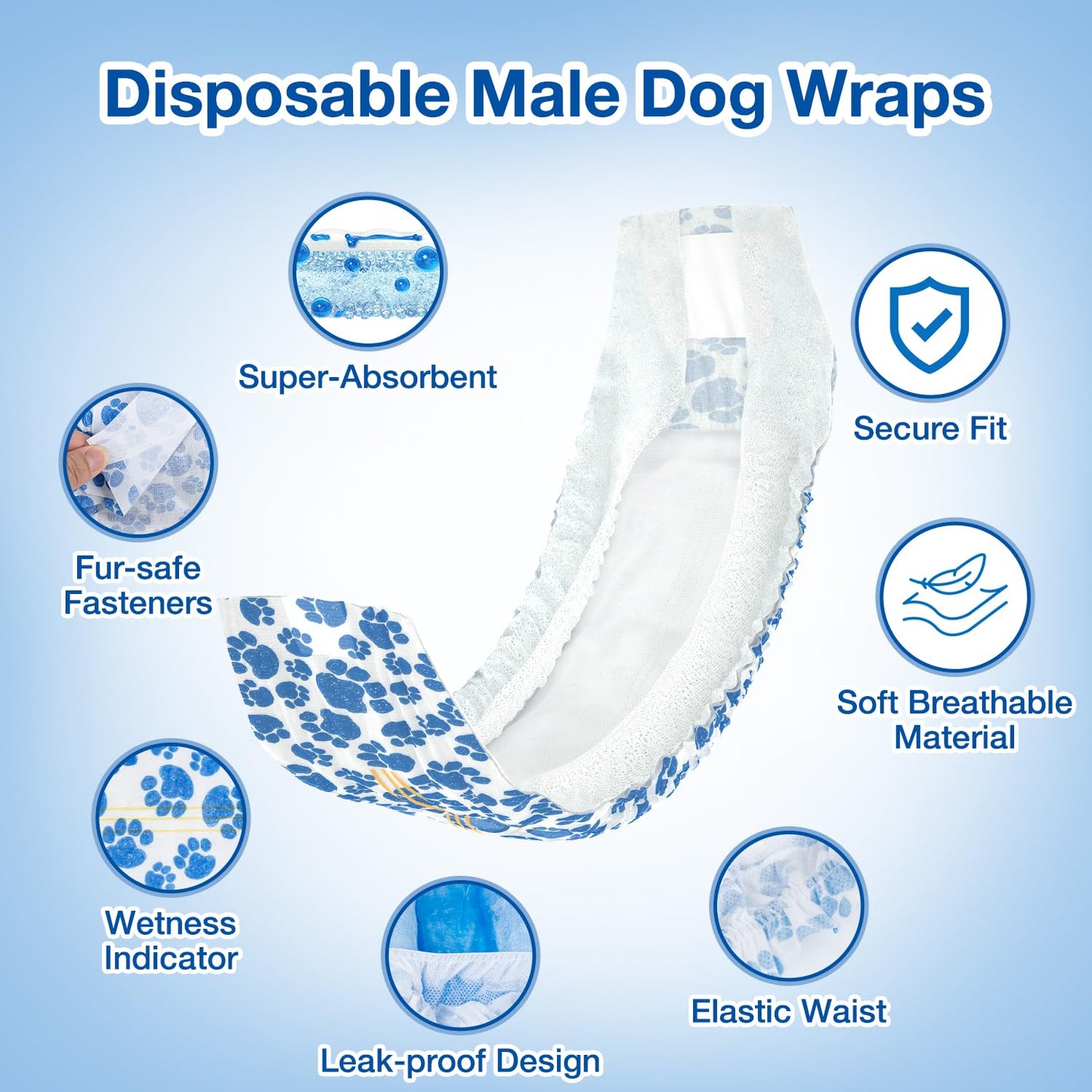Dono Disposable Dog Nappies Male, 20 Pcs, Wetness Indicator, Male Dog Wraps, Dog Belly Bands, Super Absorbent, Leak-Proof, Incontinence, Excitable Urination, Heat, Marking Issues, M