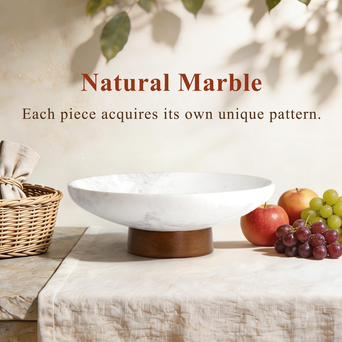 YMXYJM Marble Decorative Bowl - Handcrafted Natural Stone Centerpiece with Pedestal for Home Decor, Marble Fruit Bowl for Kitchen Counter, Entryway Catchall Bowl for Keys, Purse - 11" White, 7 lb