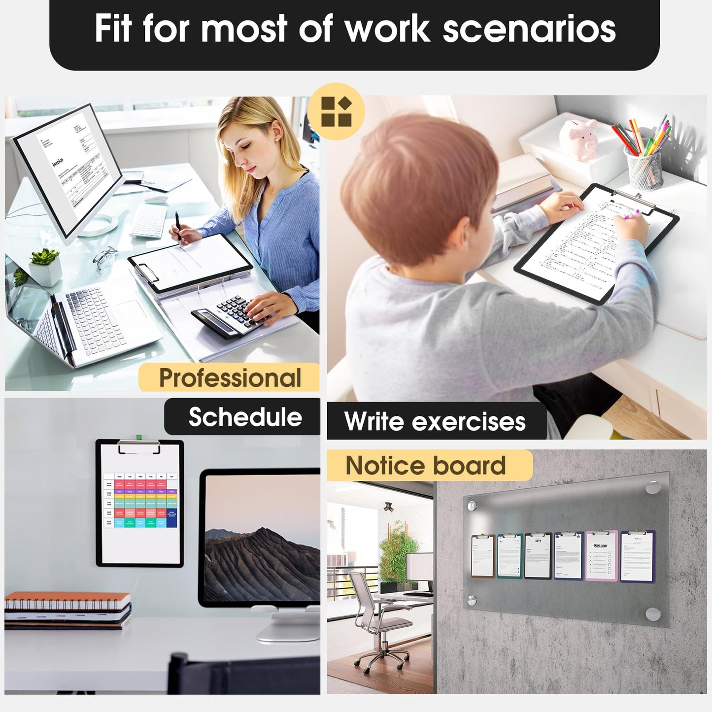 Macroclo Plastic Clipboards, A4 Black Clip Board 8.5x11 for Classroom, Students, Kid, Woman, Size 9" x 12.5" with Low Profile Clip, Office & School Supply