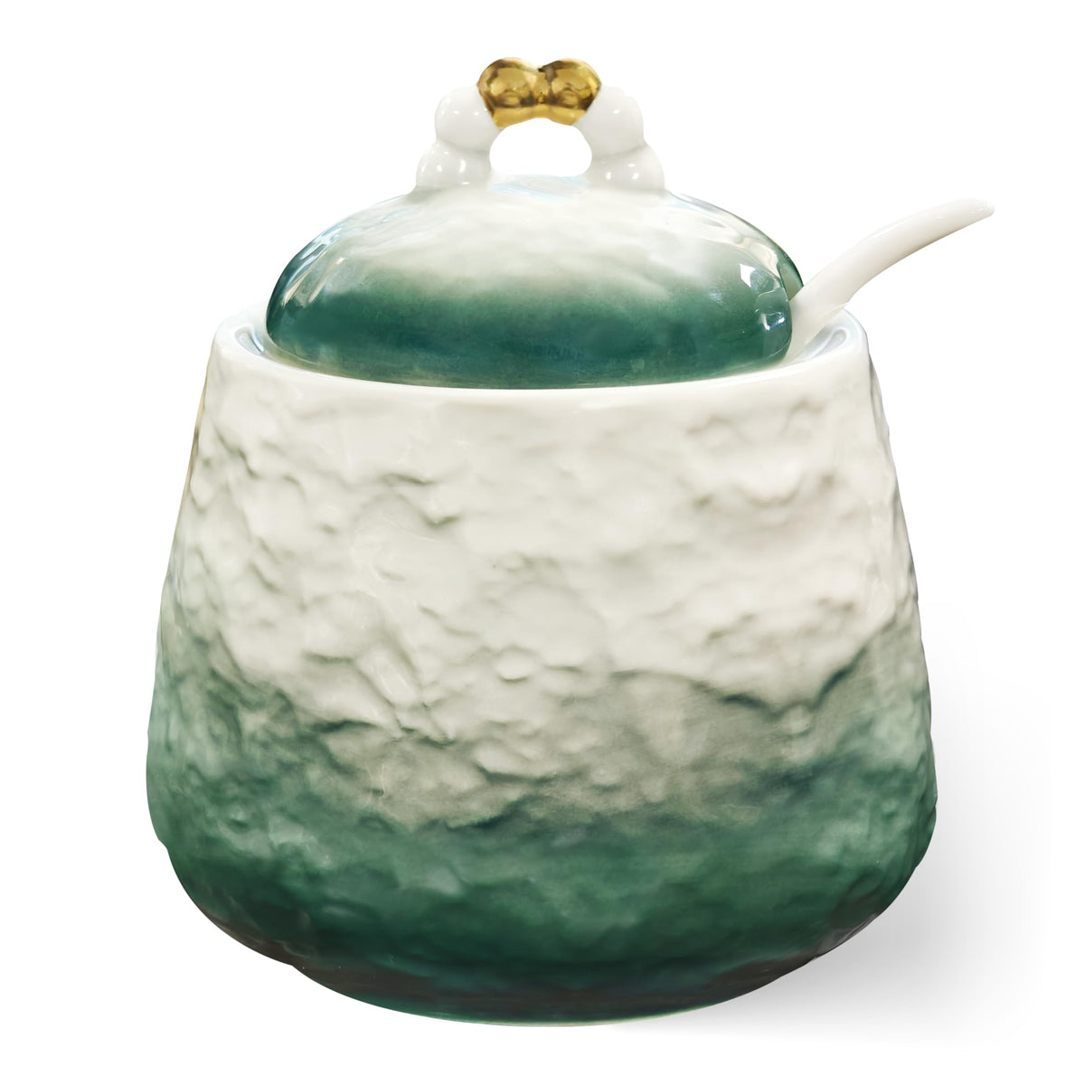 BarroSol Ceramic Sugar Bowl with Lid and Spoon,12oz Sugar Bowl with Gradient Texture, Sugar Container with Lid and Spoon Sugar Jar for Coffee Station Accessories,Dishwasher & Microwave Safe,Green