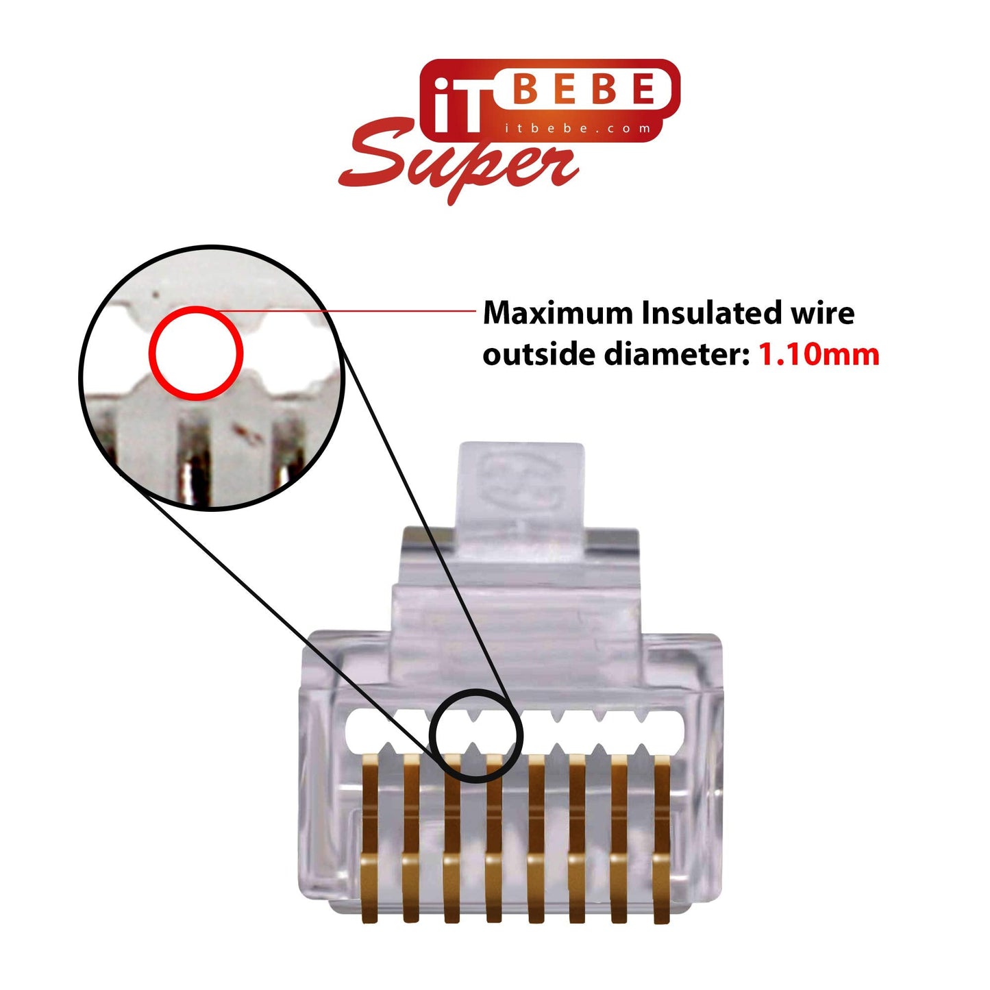 ITBEBE 100 Pieces RJ45 Cat6 Pass Through Connectors - Gold Plated Transparent Passthrough Ethernet Insert Crimp Connector UTP Network Plug for 24 AWG Cables – Works for Both Solid and Stranded Cables