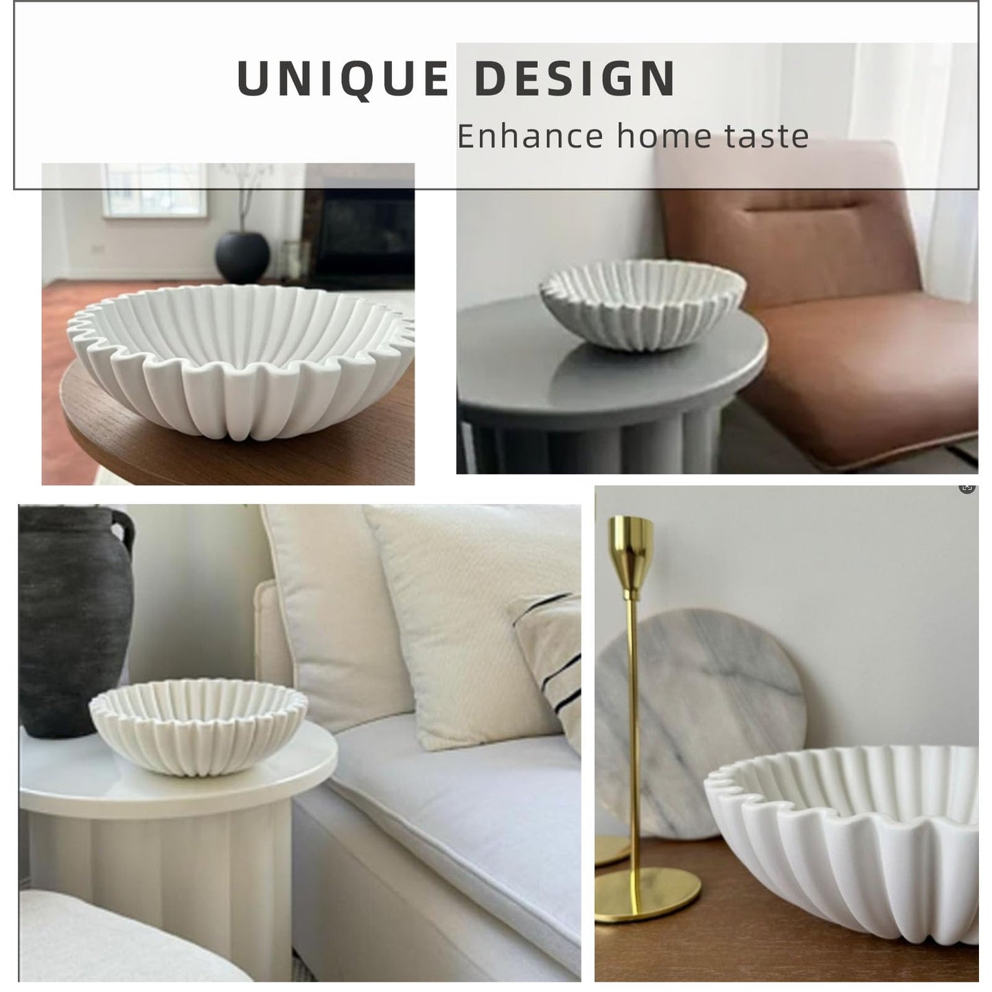 HUZHIBING Large Decorative Bowl,White Decorative Bowls for Home Decor - Ruffle Decor - Fluted Bowl - Scalloped Bowl-Stylish Key for Entry Table