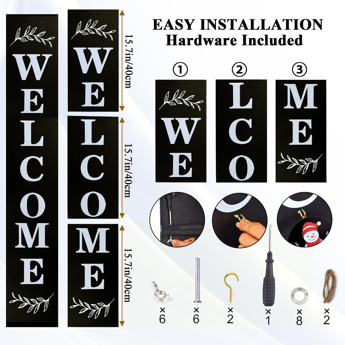 Consevisen Welcome Sign for Front Door Porch Standing, Interchangeable 47 x 7.9 Inch Outdoor Vertical Wooden Welcome Sign with 12 Seasonal Icons for Spring Fall Christmas Easter Farmhouse Home Decor