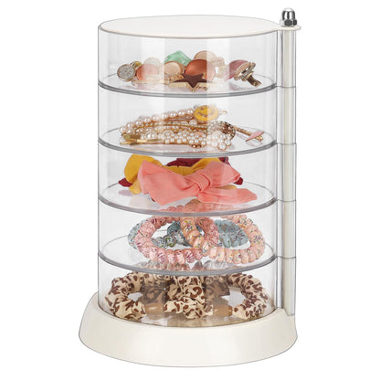 JessLab Hair Accessories Organizer, Clear 5-Layer Acrylic Organizer for Girl Hair Tie, Classify Storage by Layer Box for Hair Accessories & Bracelets Rings Bangles