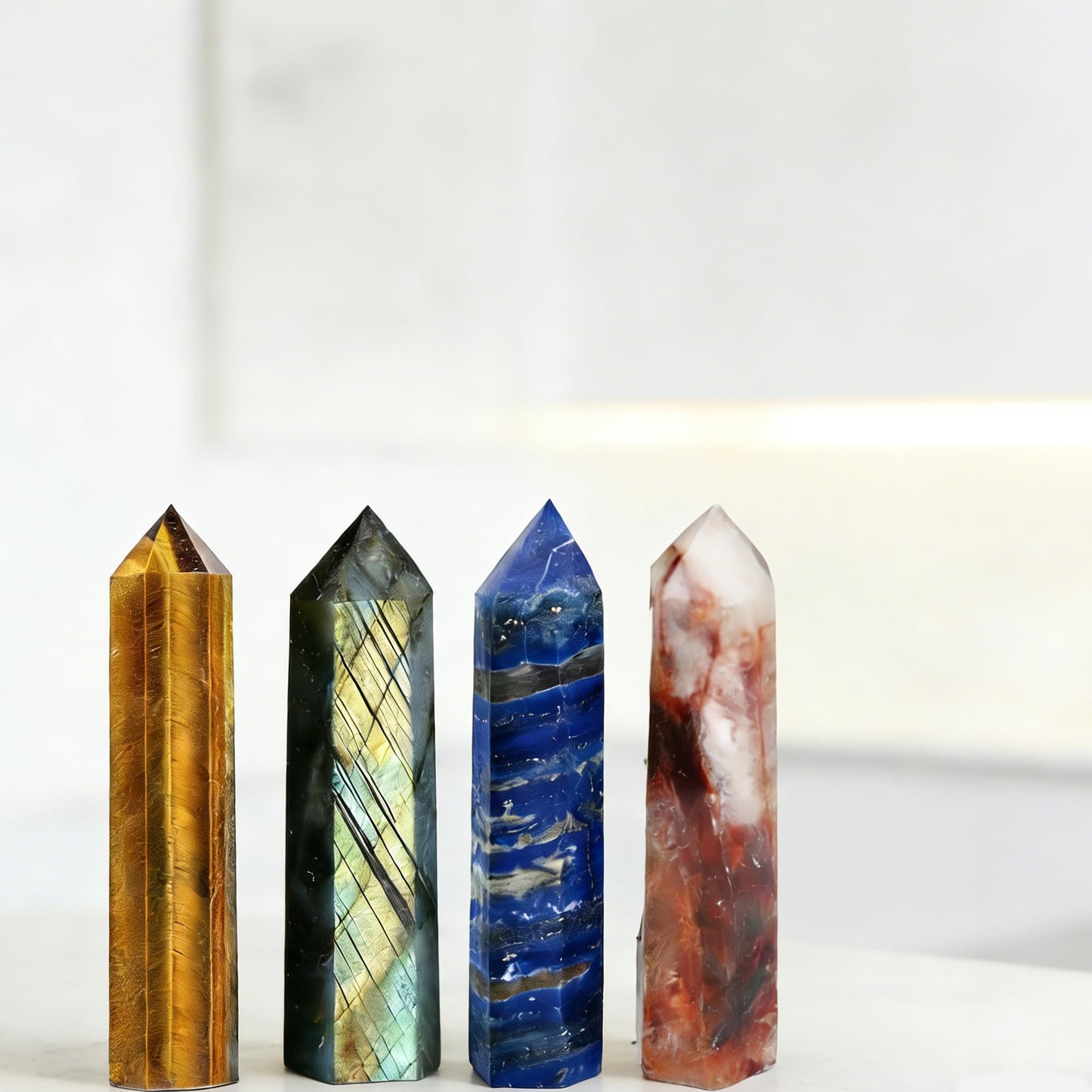 AierCrystal 4pcs Natural Crystal Point Wand Set,Hand-Finely Polished,Meditation Healing Purification,Full-Scenario Decoration Display for Home Office,Holiday Gifting(5-6cm Crysta Point Wand 4pcs)