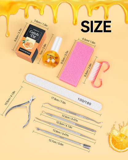 MORGLES Nail File and Buffer Blocks with Nail Care Kit, 13 Pcs Manicure Kit for Women with Milk and Honey Cuticle Oil and Cuticle Trimmer Set