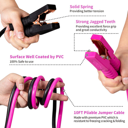 vioview Roadside Emergency Car Kit for Vehicles, Car Safety Kit with Jumper Cables, Safety Hammer, Pink Car Accessories Road Trip Essentials Assistance Kit for Teen Girls Women