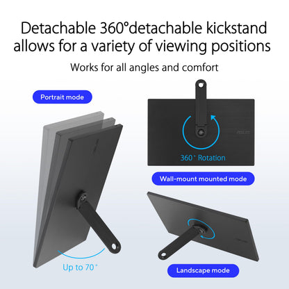ASUS ZenScreen 16” Portable USB Monitor (MB169CK) - Full HD, IPS, Dual USB-C, Mini-HDMI, Eye Care, Flicker Free, Blue Light Filter, Anti-Glare Surface, 360° Kickstand, 3 yr Warranty