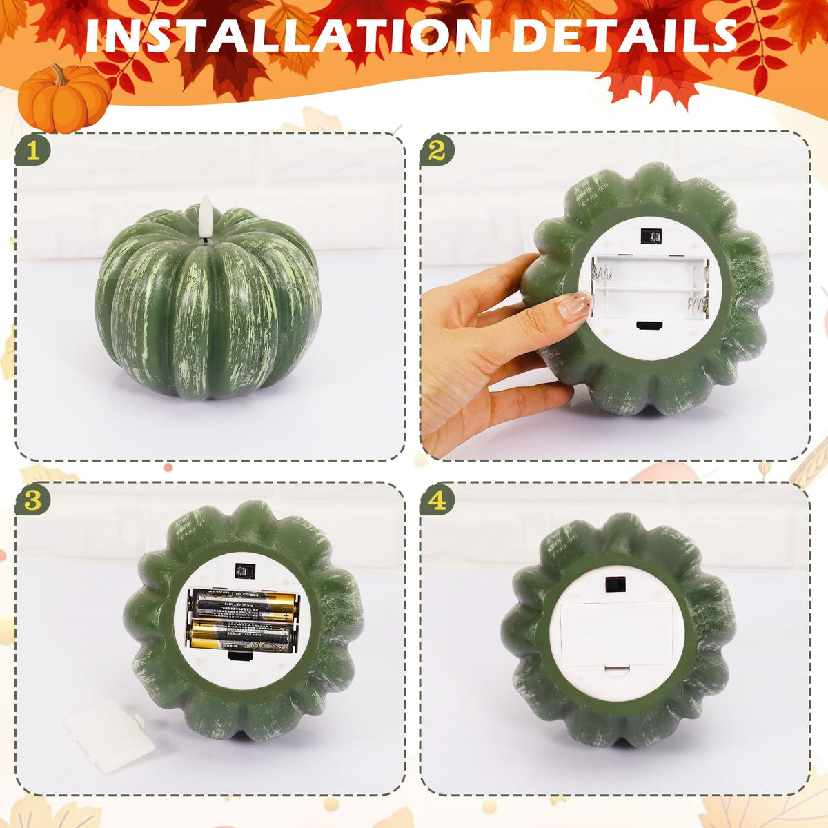 RGQSUN [Timer] Fall Pumpkin Flameless Candles Flickering LED Candles Battery Operated Pumpkin Lights Fall Table Decor for Home,Halloween,Thanksgiving