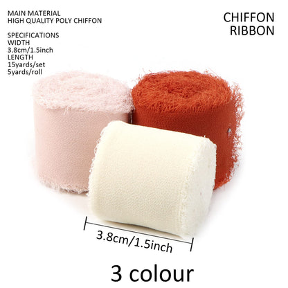 David accessories Handmade Chiffon Silk Ribbon 1.5" x 15 Yd Frayed Edges Ribbons Set for Wedding Invitations, Bridal Bouquets, Gifts Wrapping, DIY Crafts (Terracotta & White, 1.5")