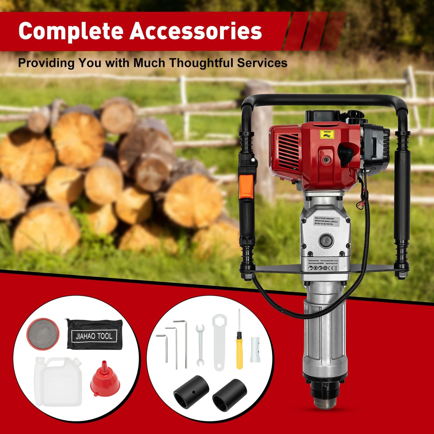 awolsrgiop 52CC 2 Stroke 2.3HP Gas Powered T-Post Driver, Fence Farm Push Pile Gasoline Engine kit, 1900W Garden Fencing Tool Farm Piling Driver with 2 Post Driving Head Ergonomic Design