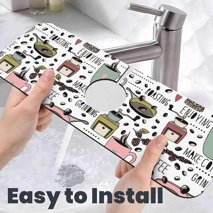 Coffee Coffe Kitchen Sink Splash Guard Faucet Mat Super Absorbent Fast Drying