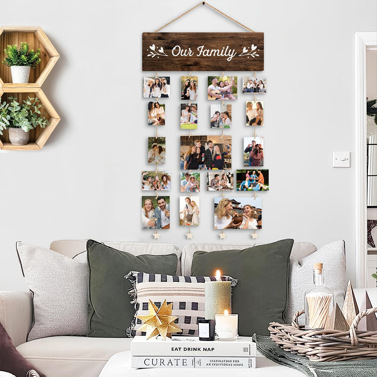 STHTTSW Family Photo Frame Gifts,Our Family Picture Frame, Housewarming Christmas Wedding Gifts for Couples, Farmhouse Rustic Wood Hanging Photo Wall Table Top Frames,Mothers Day Gift for Mom Women