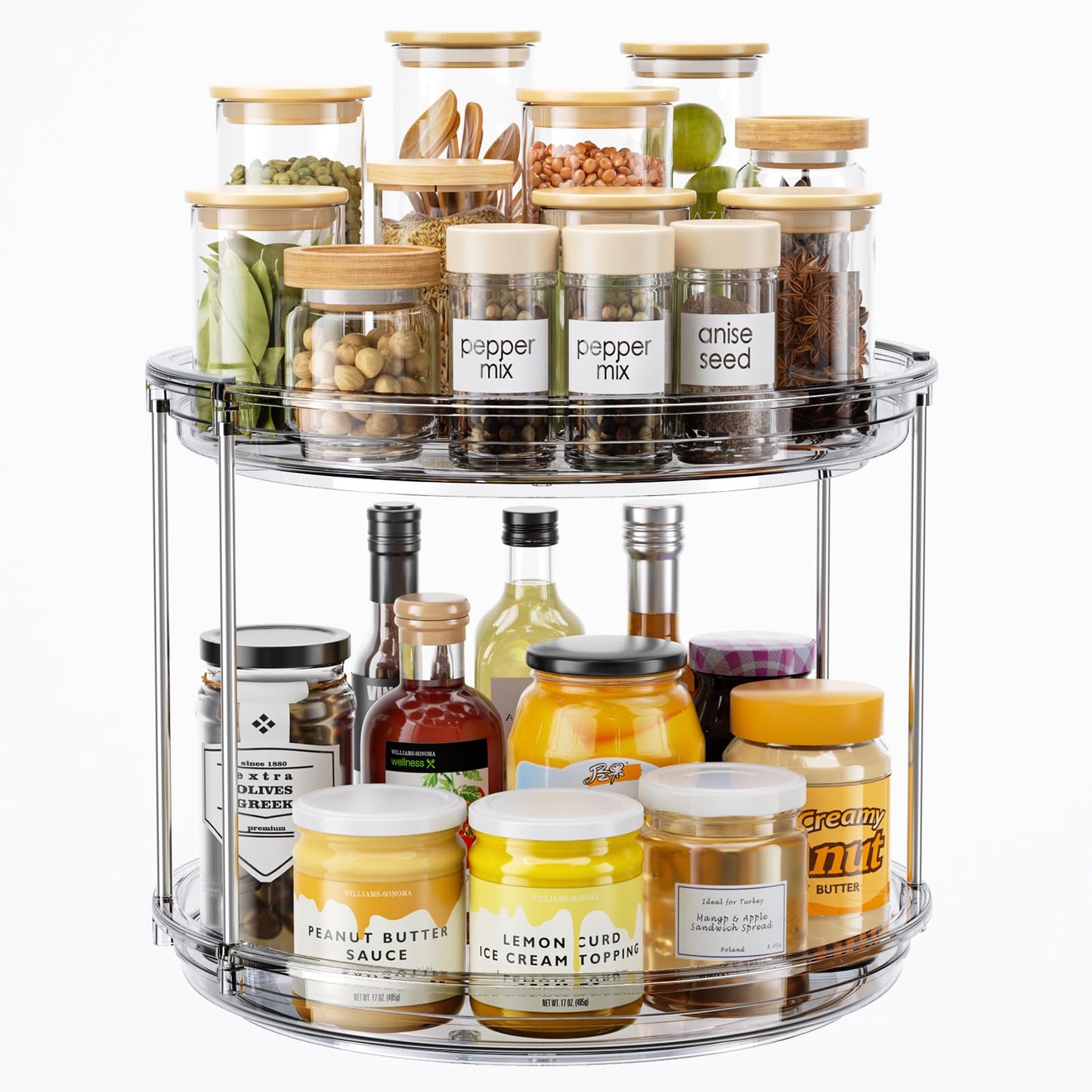 LAMU 2 Tier Lazy Susan Turntable Organizer 9.25'' Rotating Spice Rack Organization for Cabinet, Kitchen, Pantry, Countertop, Bathroom, Vanity, Medicine Cabinet Organizer, Clear