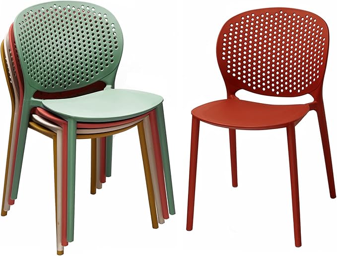 2xhome Patio Dining Chair | Modern Stackable Outdoor Pool Side Chair | Weather Resistant Plastic for Yard, Porch, Balcony, Kitchen, Green, Single, Set of 1