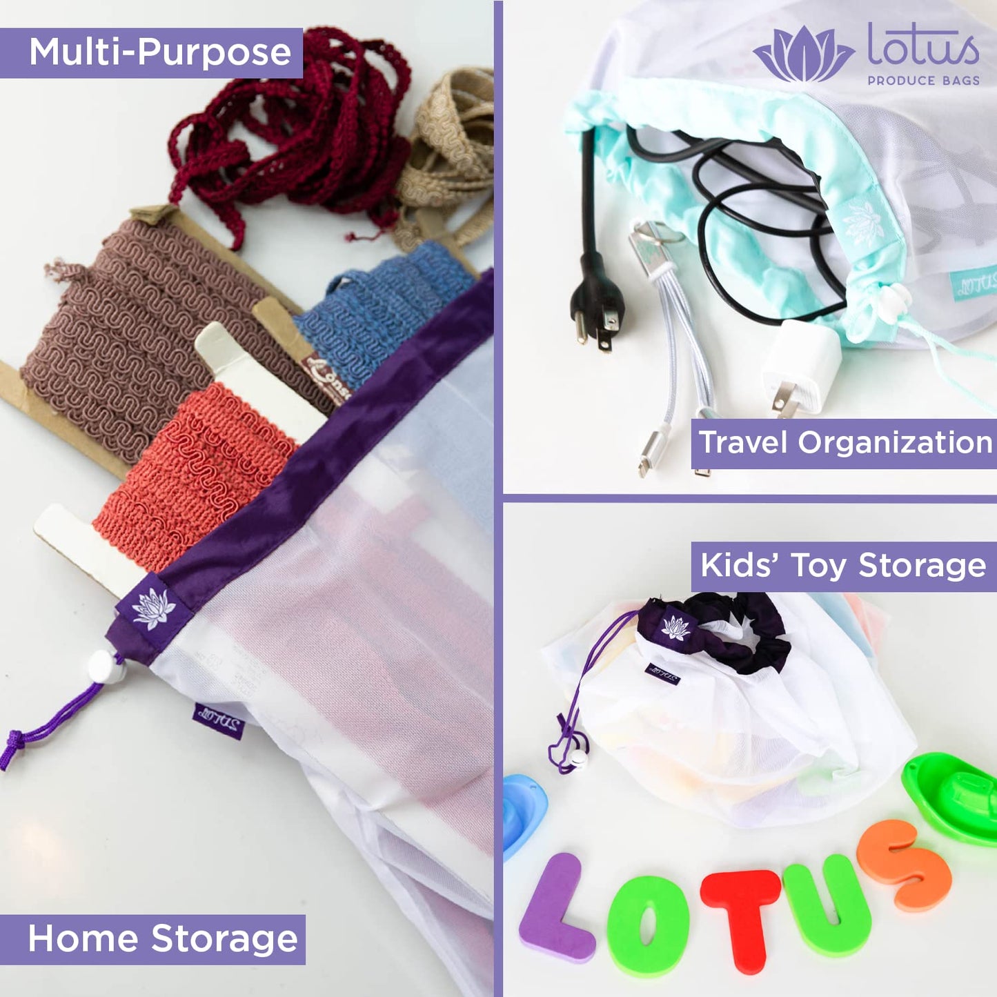 Lotus Produce Bags Reusable produce bags Eco-Friendly Mesh Produce Bags For Groceries