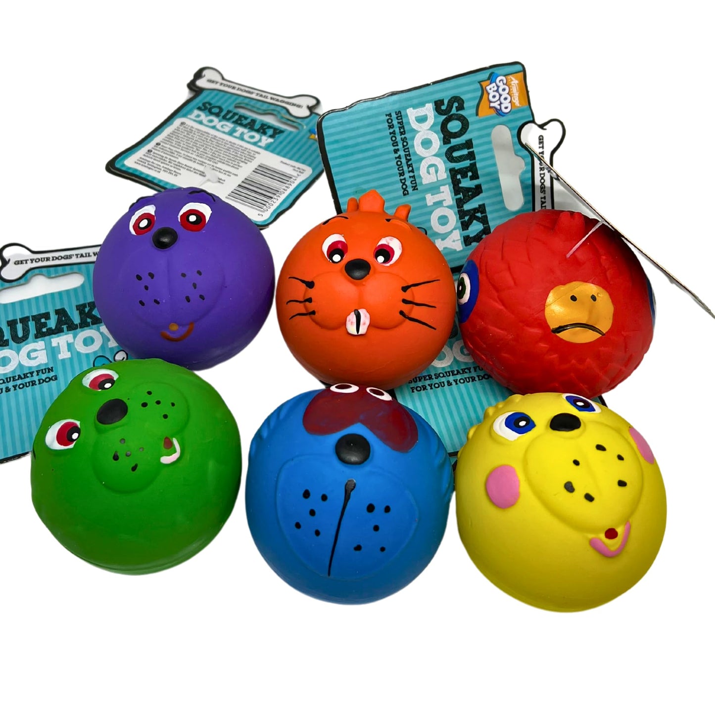 6 x Latex Faceballs Dog Puppy Toy Tennis Balls Sized Soft Squeaky Face Balls