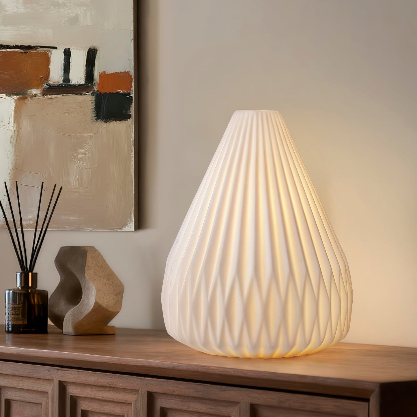 RONDURE 9.1" Modern Ceramic Table Lamp, Fully Dimmable Bedside Lamp for Bedroom Living Room Nightstand, White Translucent Ceramic Shade, Warm Ambient Decorative Corded Lighting, Bulb Included