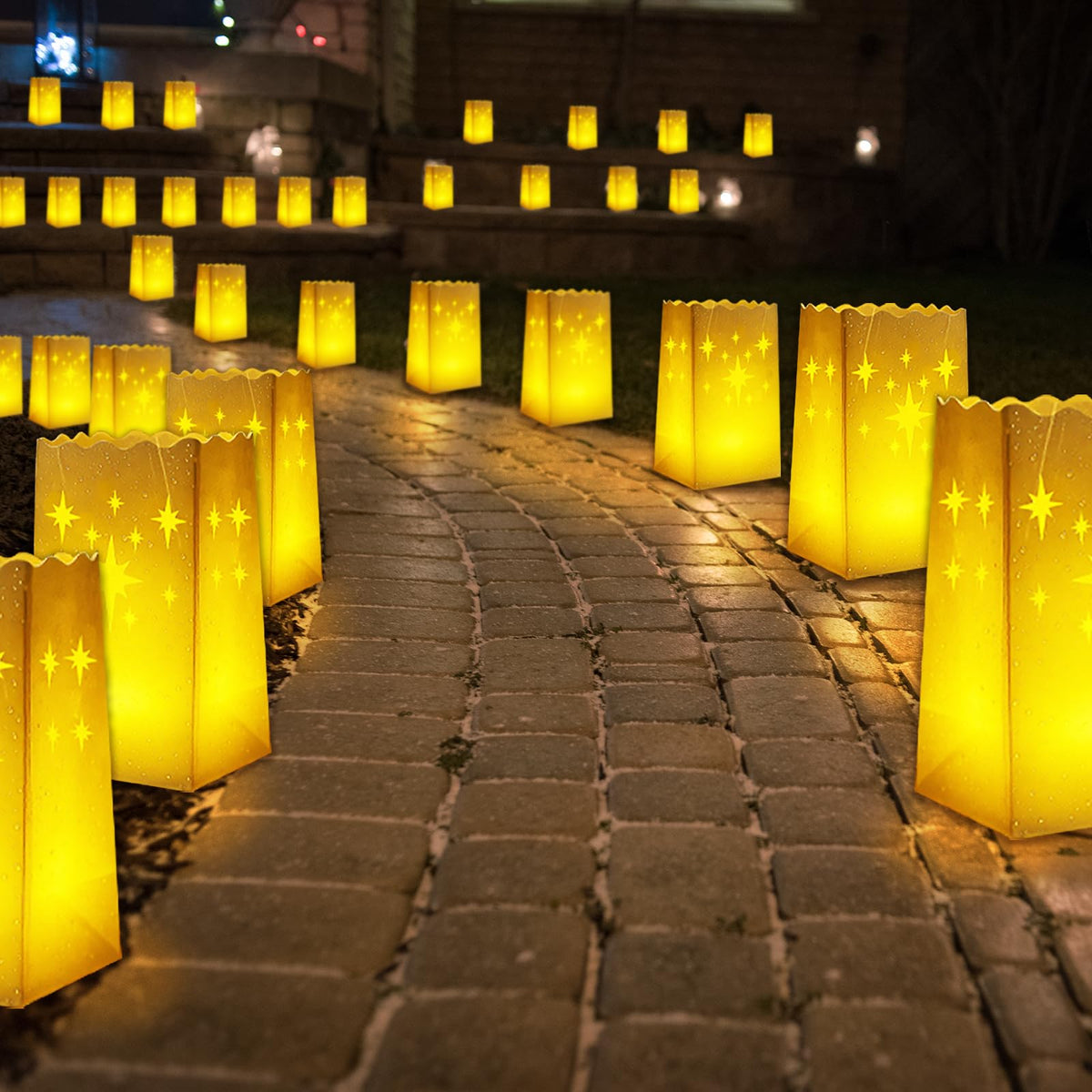 Btanadi Waterproof 100-Pack Luminaria Bags with LED Candles – Reusable White Plastic Luminaries for Outdoor, Christmas, Wedding & Party Decorations
