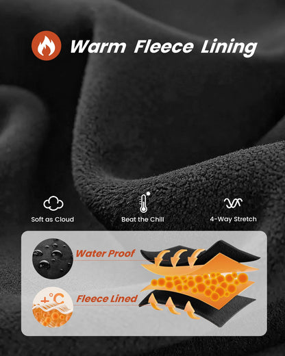 NexiEpoch Fleece Lined Leggings Women with Pockets - Water Resistant Winter Thermal High Waisted Running Hiking Yoga Pants Black
