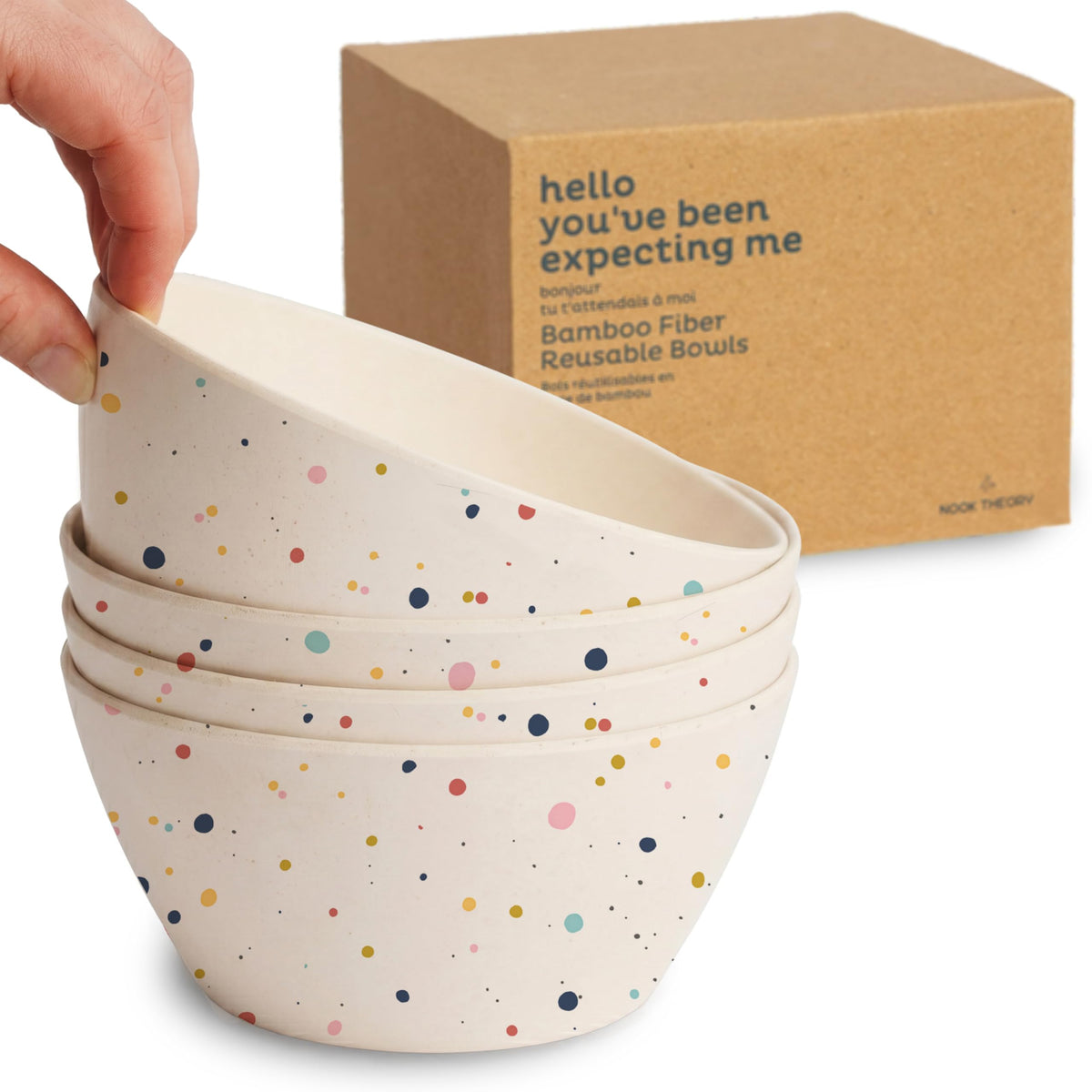 Nook Theory 4 Pack Bamboo Bowls - 22 Oz Reusable Bowl, Dishwasher Safe - Not Microwavable Bamboo Dishes (Pop)