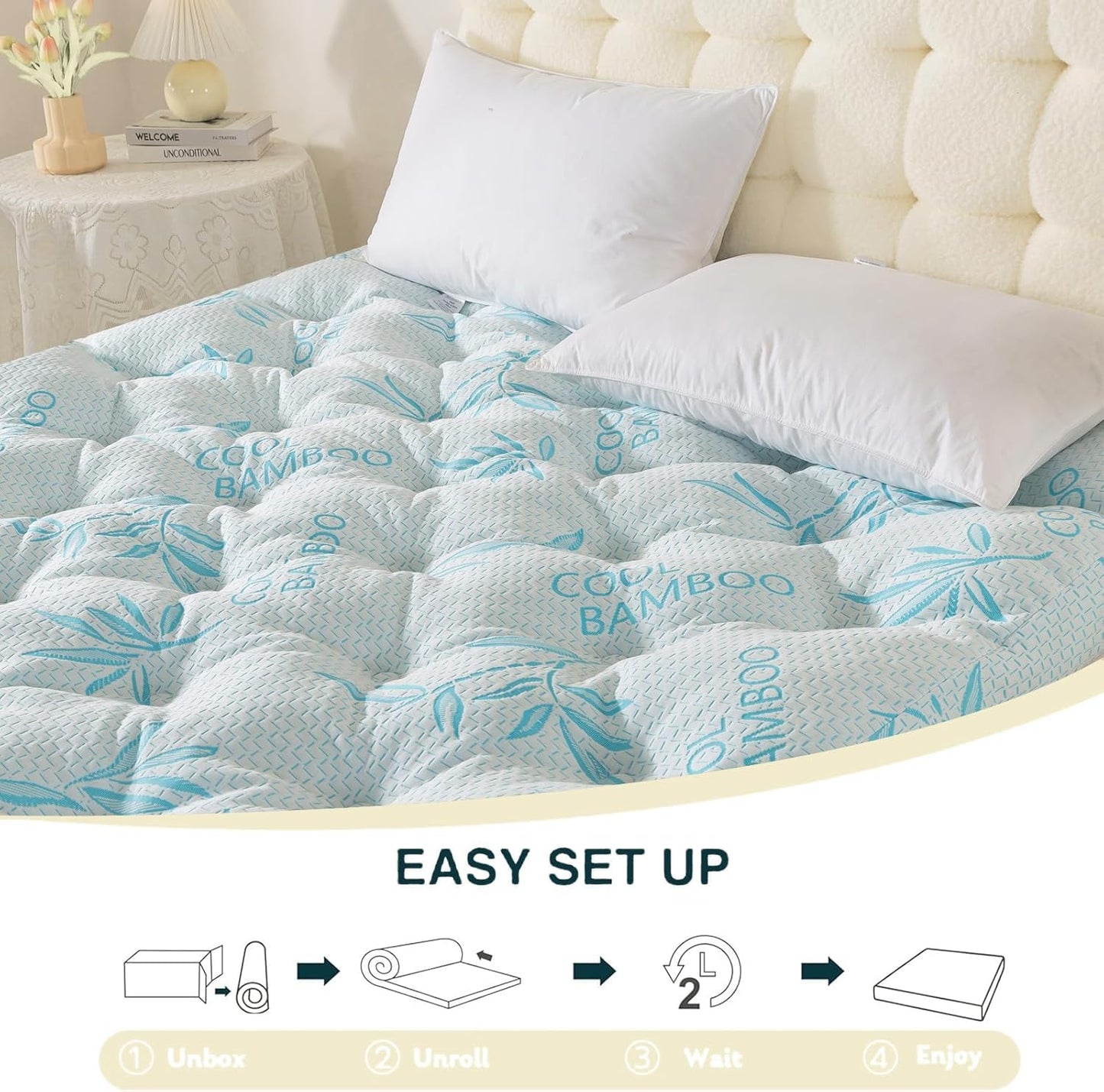 SHOUREN 4-5 Inch Mattress Topper Queen Size, 2100 GSM Pillow Top