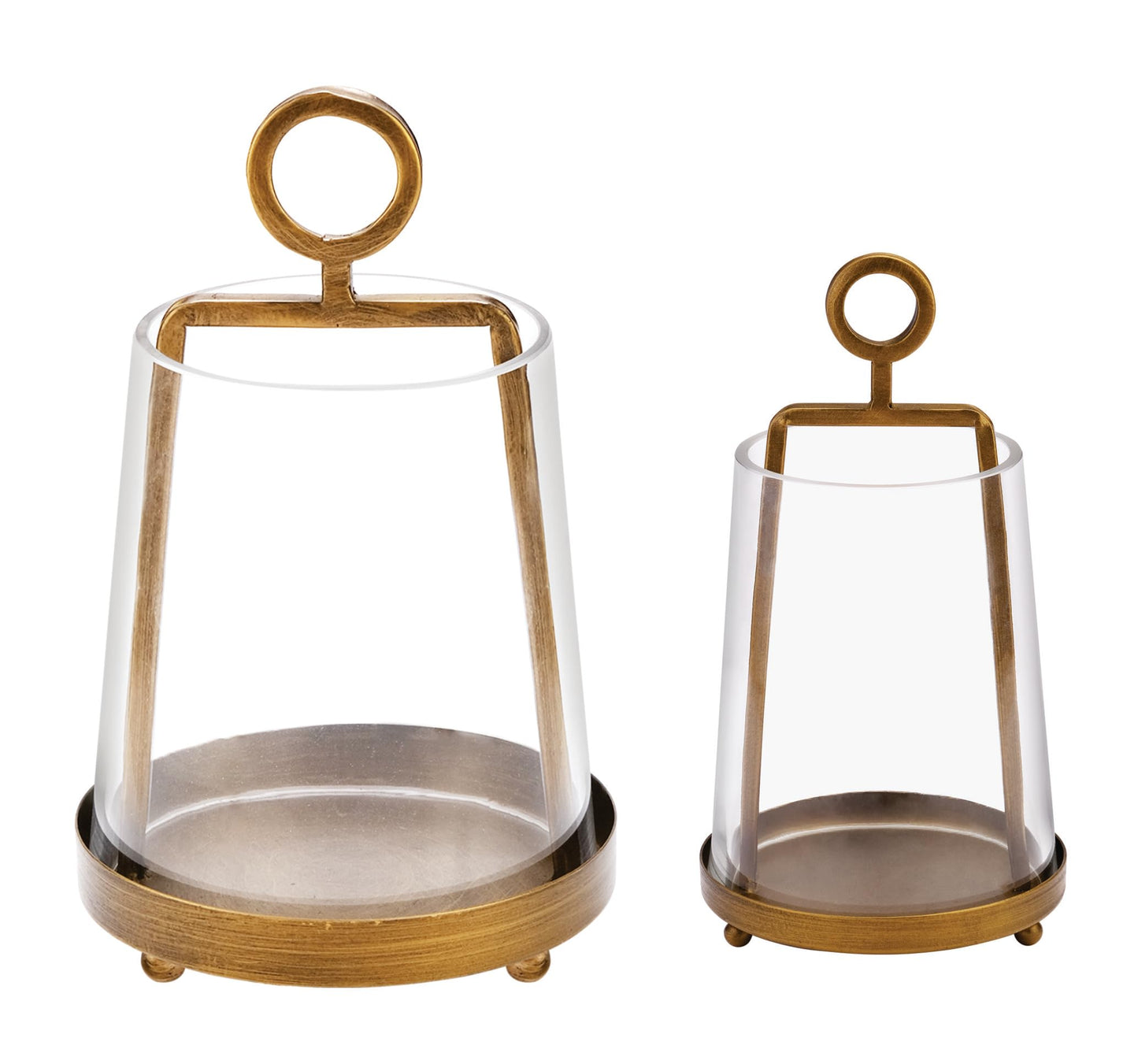 Twakutwaku 6" & 4" Wide Modern Farmhouse Metal Hurricane Candle Holder with Handmade Sturdy Glass Sleeve in Antique Brass for Pillar Candle & Plants, Glass Hurricane Lantern, Industrial, Minimalistic