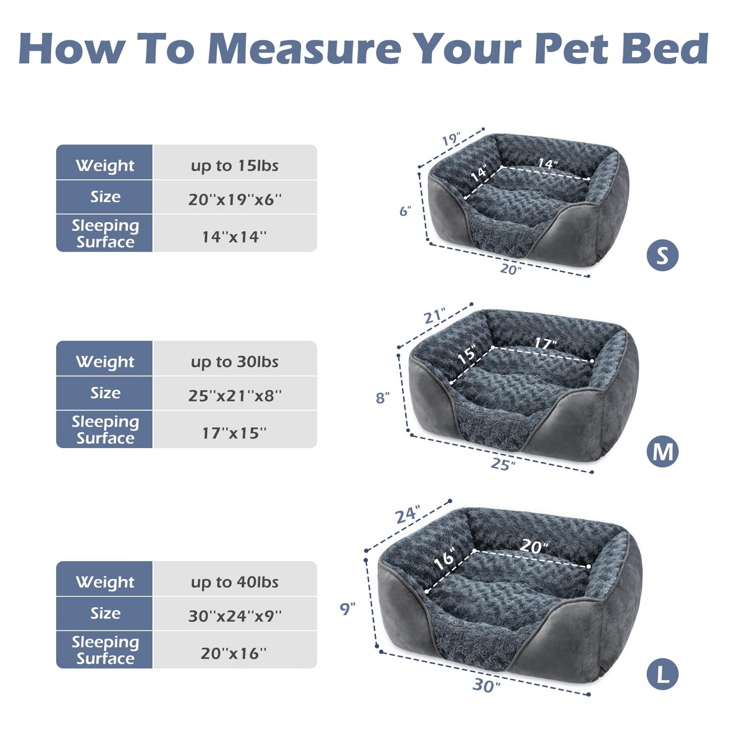 INVENHO Rectangle Washable Orthopedic Dog Bed for Small, Medium and Large Dogs, Soft Calming, Sleeping Puppy Bed Durable Pet Cuddler with Anti-Slip Bottom, S (20"x19"x6")