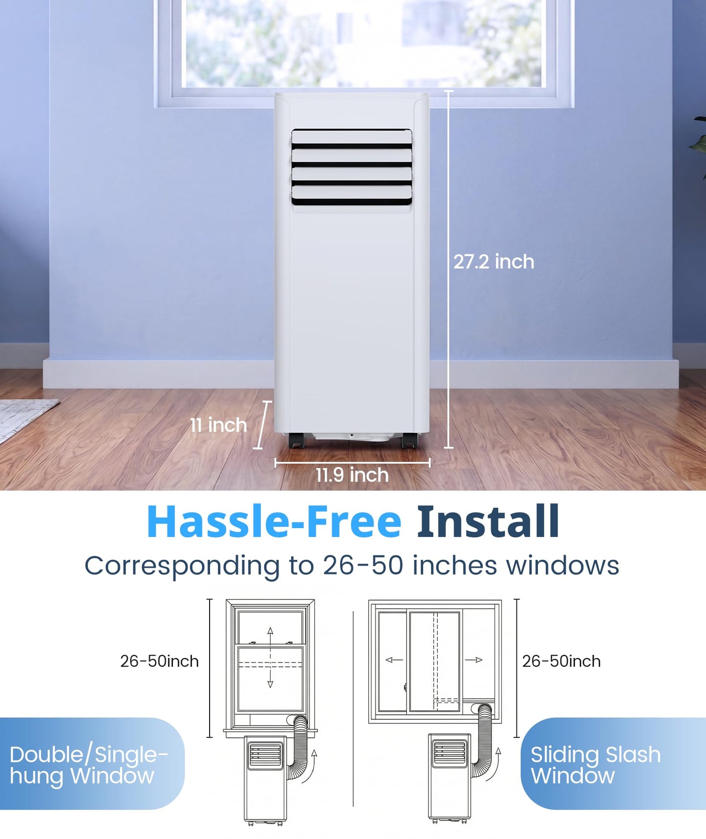 10,000 BTU Portable Air Conditioner, 4-in-1 AC Unit Cools 450 Sq.Ft, Quiet Air Conditioner with Dehumidifier & Fan, LED Display, Remote, 24H Timer, Window Kit for Bedroom Office Dorm