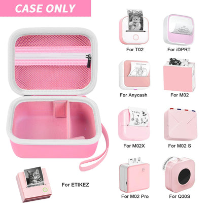Sticker Printer Case for Anycash/for ETIKEZ PM290C/ for Nelko PM230/ for Memoking T02/ for Phomemo M02/ T02/ Q30S Mini Photo Printer. Holder for Label Maker, Thermal Paper, USB Cable (Box Only)-Pink