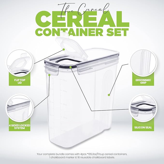 Utopia Kitchen Cereal Containers Storage Set – 2 Pack 4L Airtight Food Storage