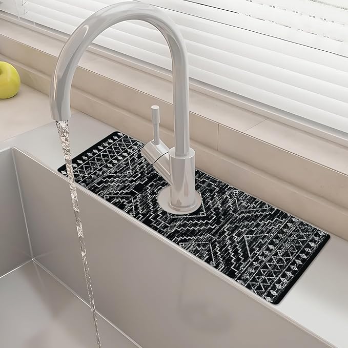 15" X 5.5" Kitchen Sink Splash Guard Faucet Mat Aztec Super Absorbent Fast
