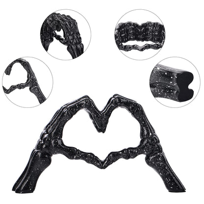 LCCCK Black Hand Gesture Desk Statues Love Ornaments,Skull Couple Statue, Creative Wedding Home Desktop Decor,Heart Shape Hand Figurines for Living Room Shelf Coffee Table Centerpiece