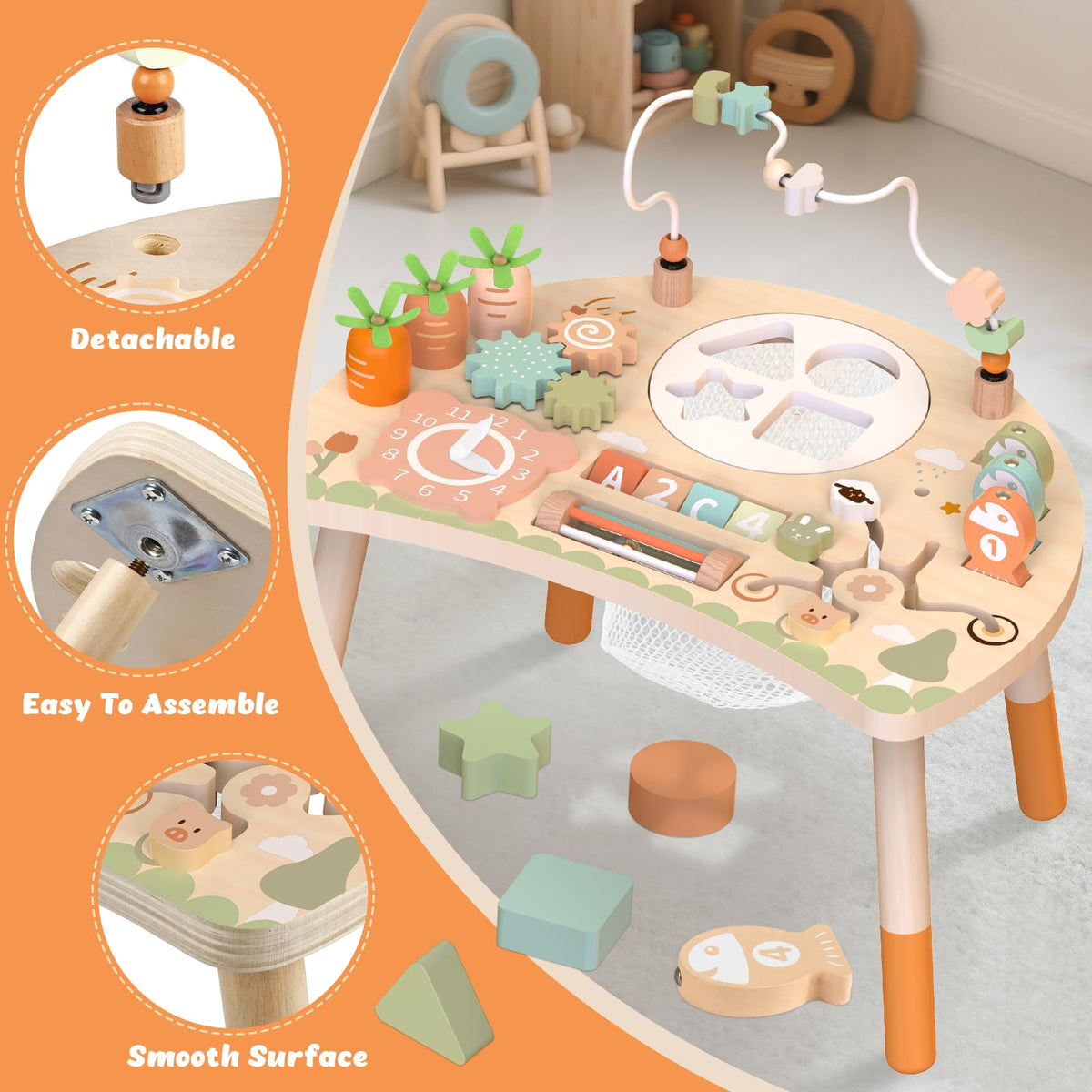 Weilim Activity Table for 1 Year Old, 9-in-1 Wooden Montessori Toddler Toy