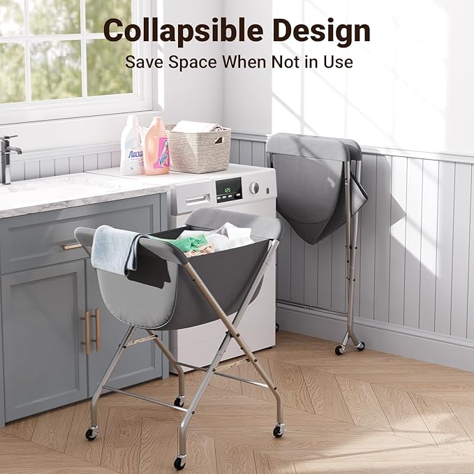 ELYKEN Laundry Cart with Wheels, 33”H Easy Rolling Laundry Hamper with