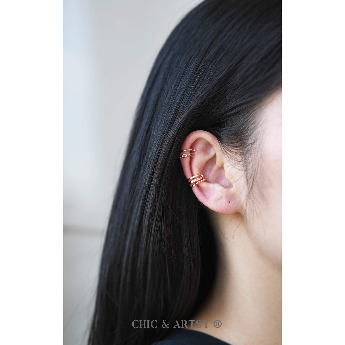 Ear Cuffs 18K Rose Gold Plated 925 Sterling Silver Cuff Earrings for Women Non-Piercing Cartilage Earrings