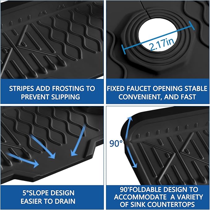 Kitchen Sink Accessories -17" x 6'' Sink Splash Guard, Silicone Sink Mat Splash