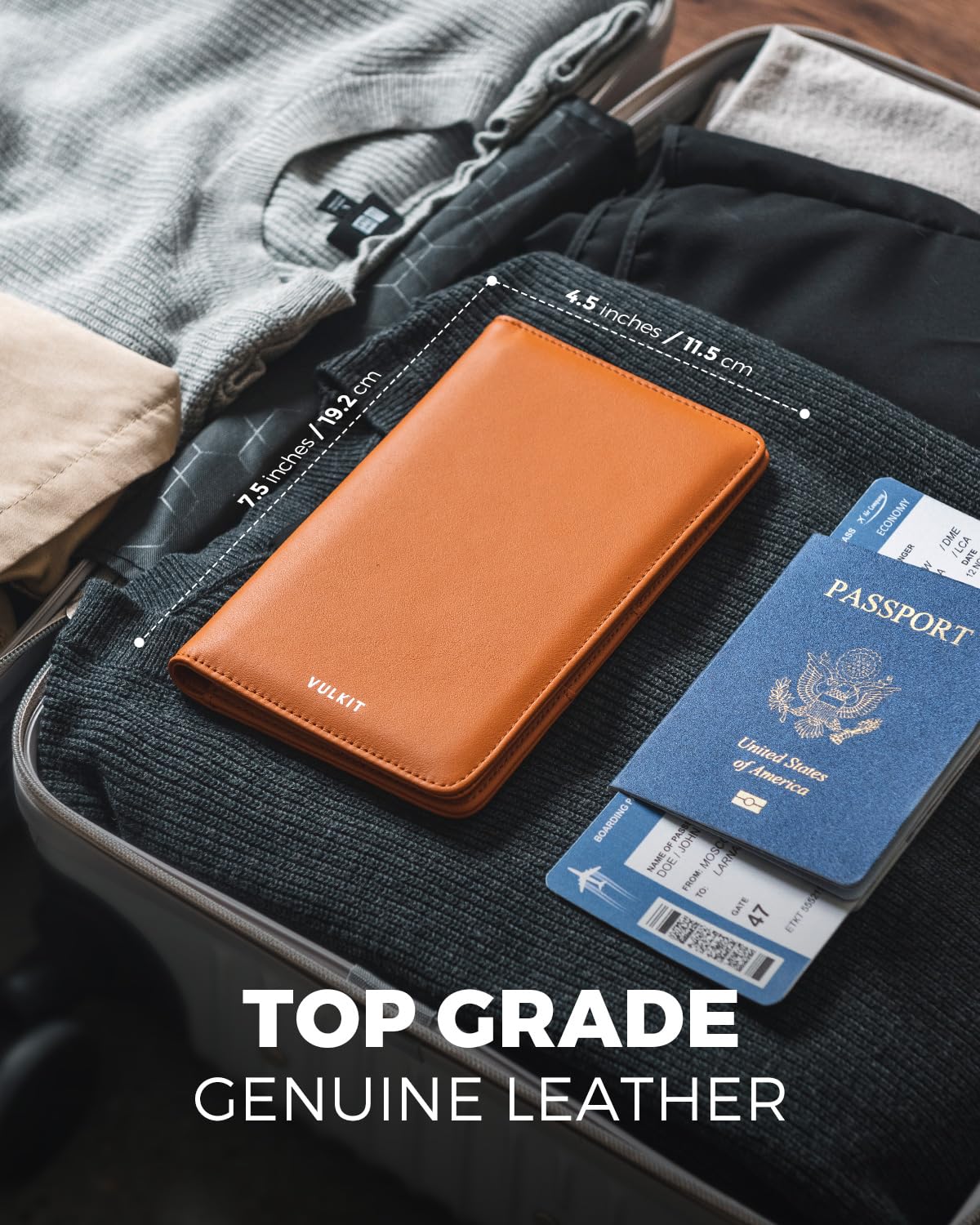 VULKIT Passport Holder Travel Wallet, Genuine Leather Passport Holder Cover RFID Blocking Travel Document Organiser for Women Men