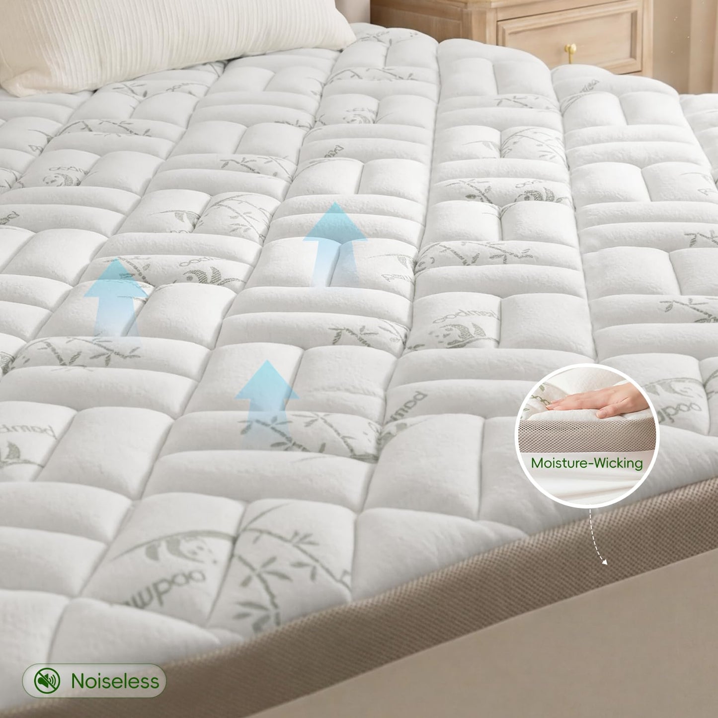 NEWDECO Full Size Mattress Topper Cooling Viscose Made from Bamboo Thick Support Pillow Top Mattress Pad for Back Pain Relief Soft Breathable Mattress Cover with 8-18” Deep Pocket (Gray, Full)