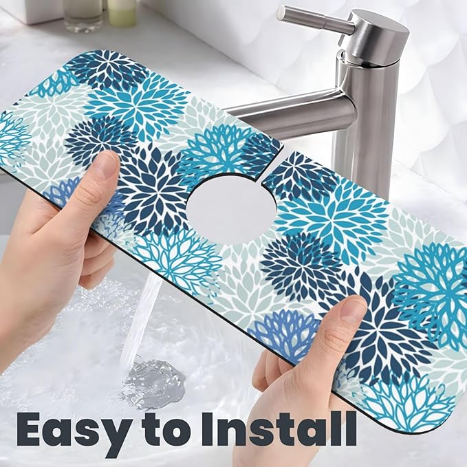 Medallion Dahlia Pinnata Floral Bobo Blue Pink Turquoise Grey Kitchen Sink