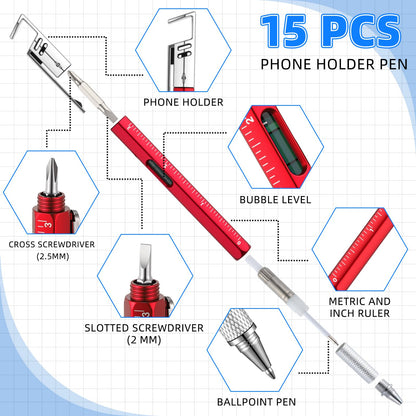 Maitys 30 Pcs Multi Tool Pens for Father's Day 6 in 1 Screwdriver Multi Function Pens with Level Gauge Stylus Phone Holder Pen for Father's Day Dad Husband Adult Men Bulk Gifts
