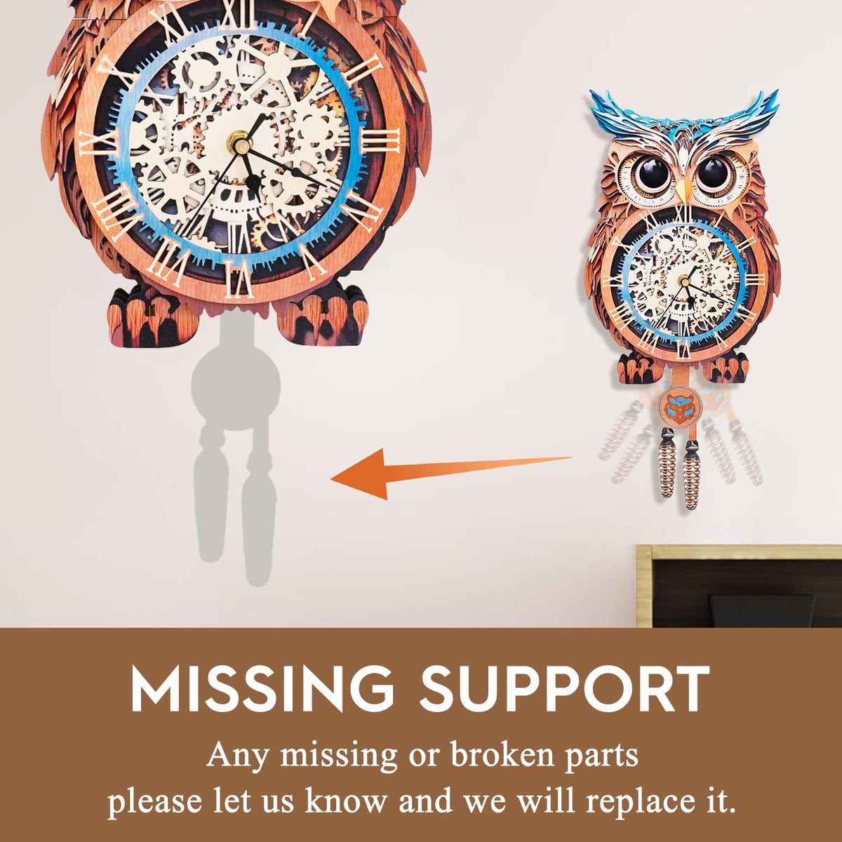 Cutywood 3D Puzzle for Adults-Wooden Owl Clock for Room Decoration, DIY Build Mechanical Wall Clock with Roman Numerals, Personalized Gift for DIY Lovers