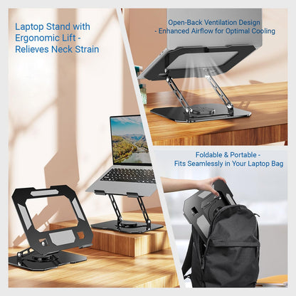 360° Rotating Laptop Stand for Desk, Heavy Duty Solid Steel Ergonomic Laptop Riser, Foldable Portable Computer Holder, Stable Adjustable Stand Compatible with MacBook Air/Pro 10-16 Inch Laptops