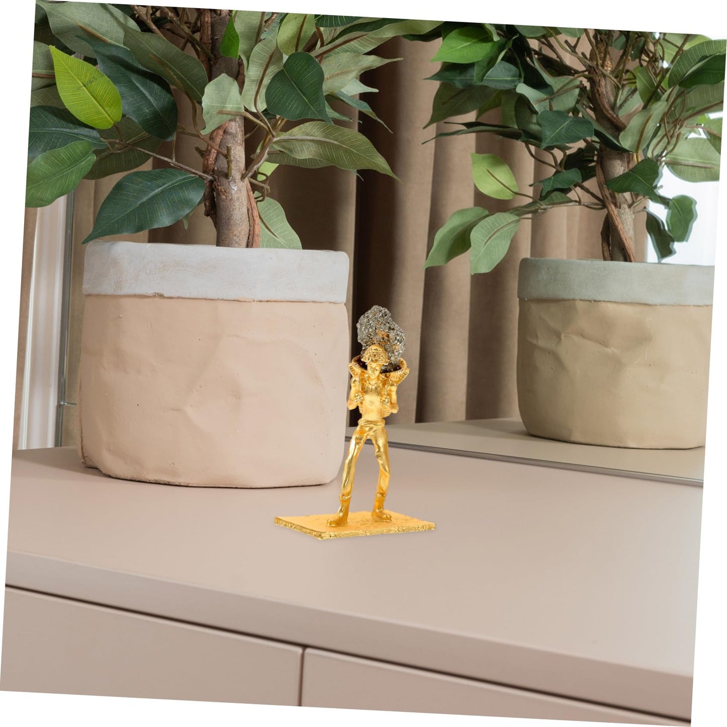 Cabilock Mineral Stone Miner Figurine with Basket Unique Irregular Ore Decoration for Home Office and Desk Natural Style Mineral Adornment for Creative Home Decor