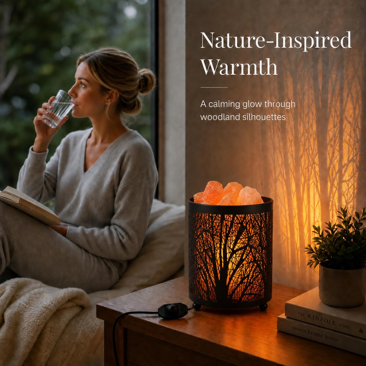 LOOPUPU Himalayan Salt Lamp 5in Plug-in Natural Pink Salt Rock Night Light Dimmer Switch 2 Bulbs Included Bedroom Desk Decor (Forest Shadow)
