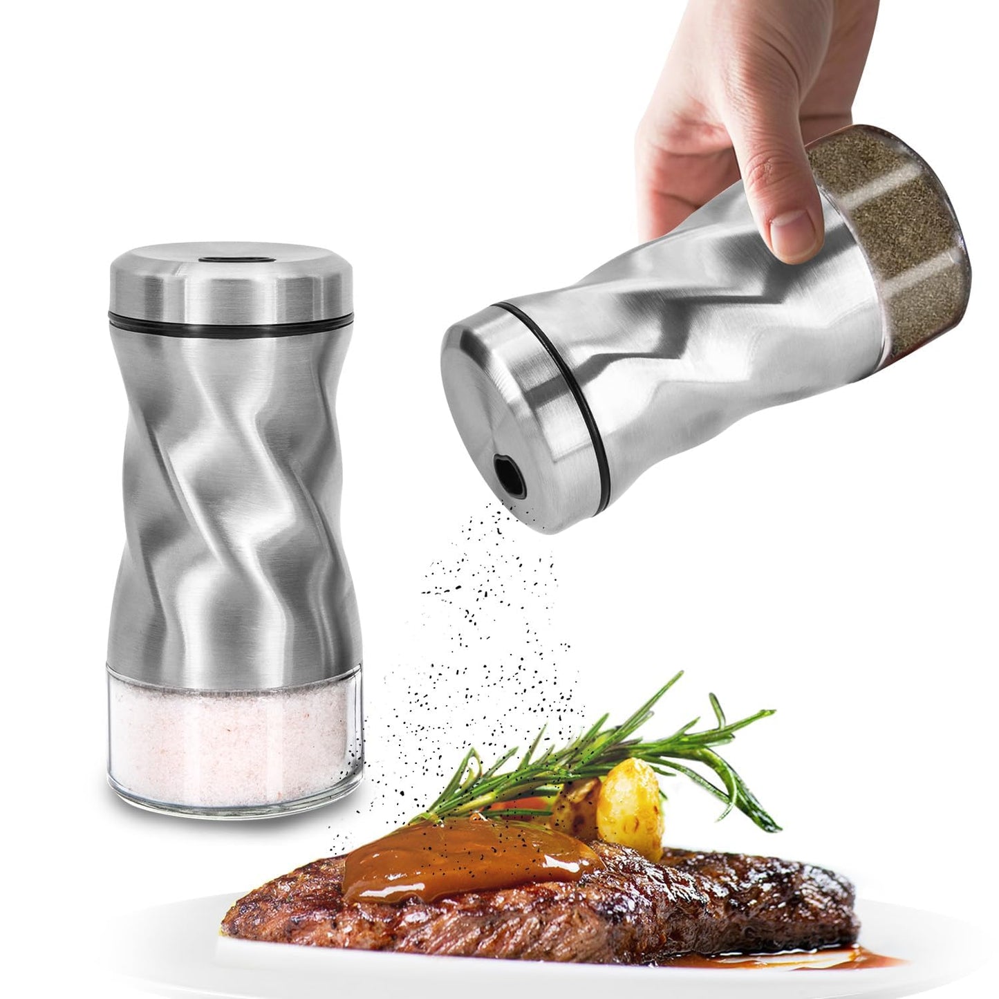 Glass Salt and Pepper Shakers Set, Adjustable Pour Holes for Fine or Coarse Spices, 4 oz Glass Salt Shaker, Refillable Spice Shakers for Himalayan & Kosher Salt, Pepper, Cinnamon – For Kitchen & Table