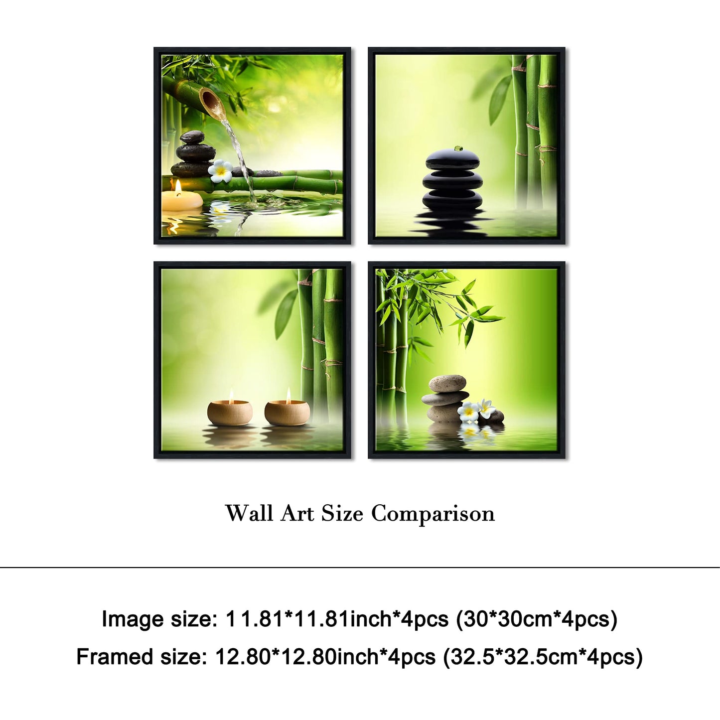 Pyradecor 4 Panels Framed Canvas Wall Art Contemporary Zen Canvas Prints Perfect Bamboo Green Pictures Paintings Artwork for Home Office Decorations
