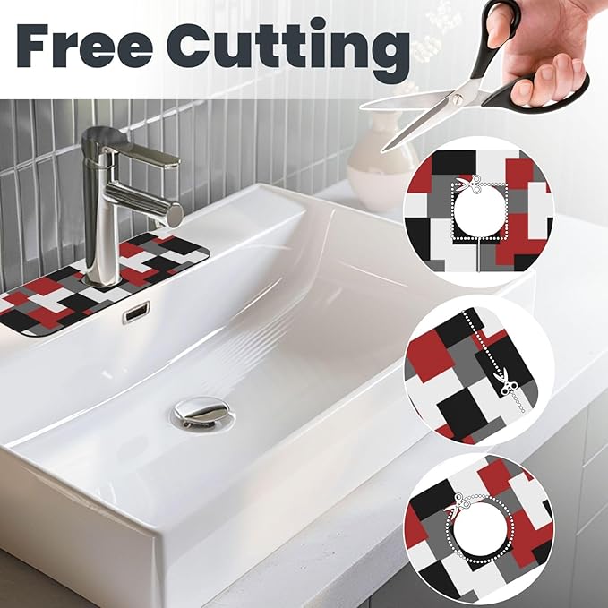 Grey Black White Plaid Square Red 15" X 5.5" Kitchen Sink Splash Guard Faucet